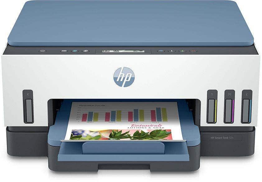 HP Smart Tank 725 All-in-One Ink Tank Printer wireless, Print, Scan, Copy, Auto Duplex Printing, Print up to 18000 black or 8000 color pages, White-Blue  [28B51A]