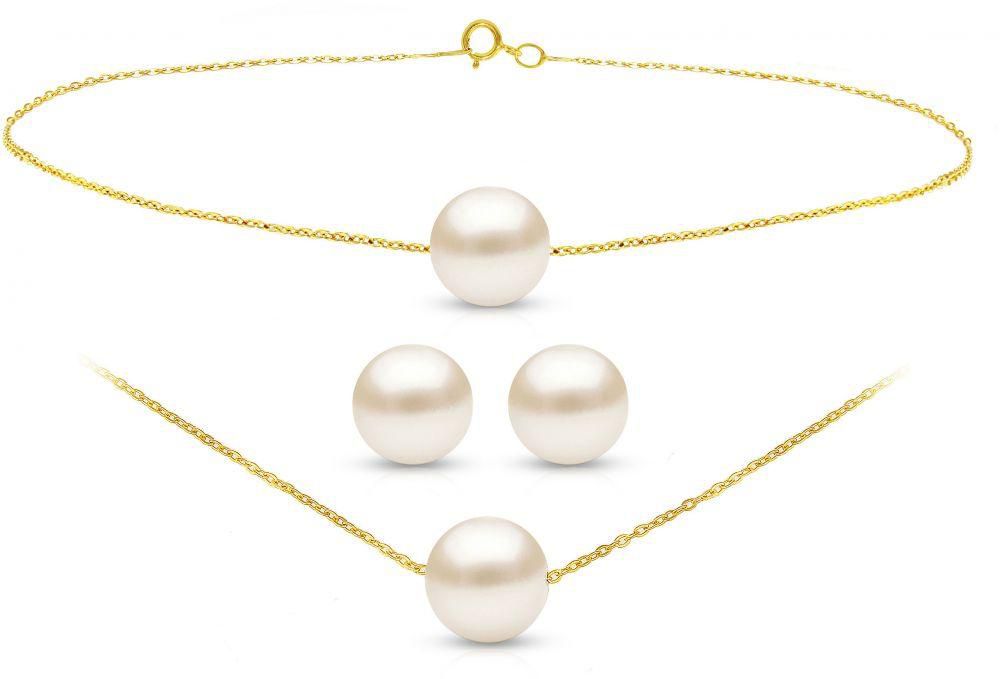 Vera Perla Women's 10K Gold Simple 7mm White Pearl Jewelry Set