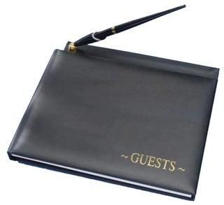 مجموعة دفتر الزوار باللون الأسود مع طباعة ذهبية