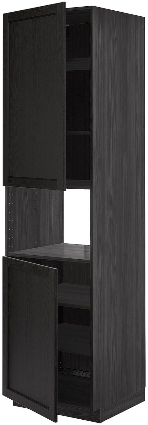 METOD High cab f micro w 2 doors/shelves - black/Lerhyttan black stained 60x60x220 cm
