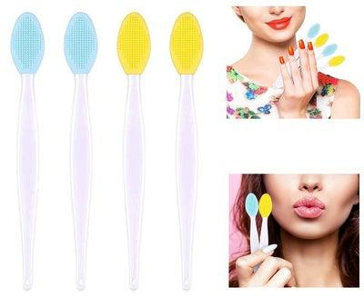 SYOSI Silicone Exfoliating Lip Brush Tool Double-sided Soft Lip Scrub Brush for Smoother and Fuller Lip Appearance 4 Pieces (Blue, Yellow) for Men Women