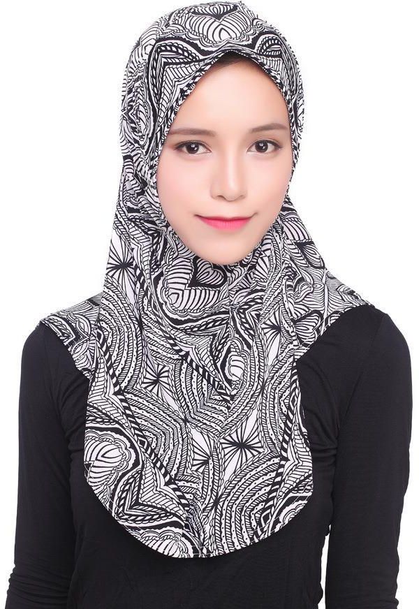 Print Elegant Hijab Scarf HS106-Black-One Size