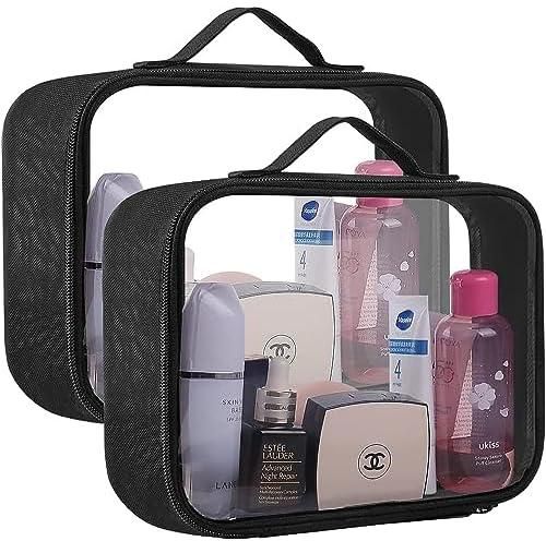 Clear Travel Toiletry Bag, TSA Approved Travel Bag 21 x 17 x 7.6cm Portable Waterproof PVC Toiletries Transparent Bag Makeup Organizer Case Travel Business Bathroom for Men and Women (2 Set)