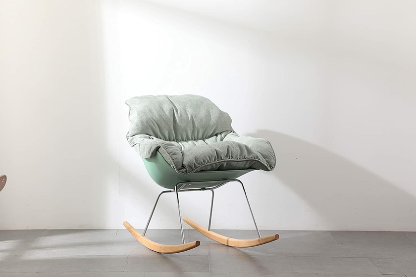KAI Rocking Chair, Modern Nordic Lounge Chair, Lazy Chair with soft fabric Cushion By Daamudi (Sage Green)