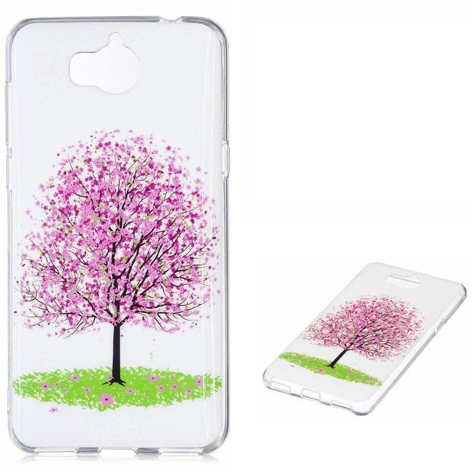 For Huawei Y5 (2017) / Y6 (2017) - IMD Noctilucent TPU Protection Phone Case - Pink Flower Tree