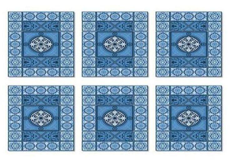 6-Piece Tea Coasters Set Blue/White 9x9 centimeter