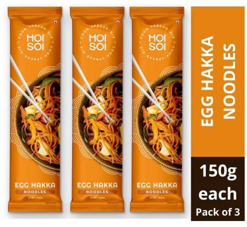 MOI SOI Chinese Egg Hakka Noodles - Pack of 3 | No Preservatives | Not Fried | Air Dried Noodles | Get Restaurant Style Taste in Just 10 Minutes | Serves - 6 | 450 GMS