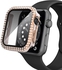 Caviar Compatible with Apple Watch 7/6 45mm Two-Tone Color Double Row Glitter Rhinestone Bling Crystal Diamonds Anti-Shock Protective Cover With HD Tempered Glass Build-in 45mm, Pink/Gold