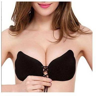 Silicone Adhesive Sticky Invisible Push Up Strapless Backless Bra- Black