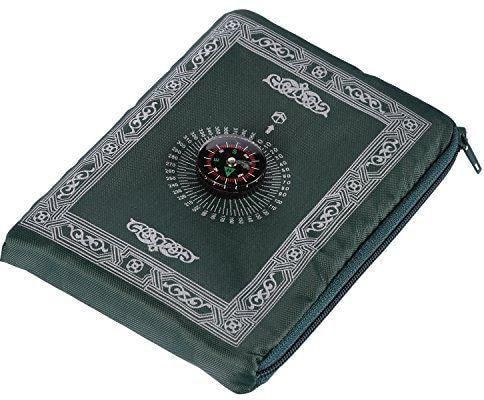 Anlising Muslim Travel Prayer Mat with Pocket Sized Compass, Green