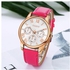 Bluelans GAIETY Women Casual Faux Leather Band Round Dial Roman Number Wrist Watch (Golden Case + Rose Red Band)