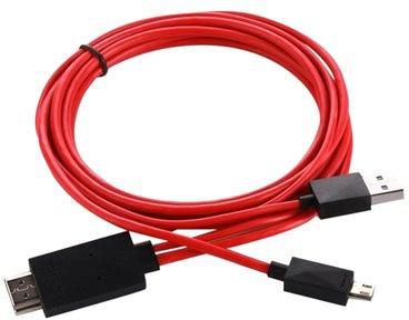 كابل لتوصيل الأجهزة التي تدعم منفذ ميكرو USB MHL بالتلفاز عالي الدقة الذي يدعم HDMI 2متر أحمر وأسود