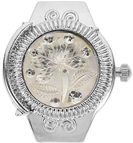 MAKINGTEC Vintage Finger Ring Watches Zinc Alloy Round Ring Watch Decorative Diamond Watch for Men Women (Sliver Flower) - 1Piece