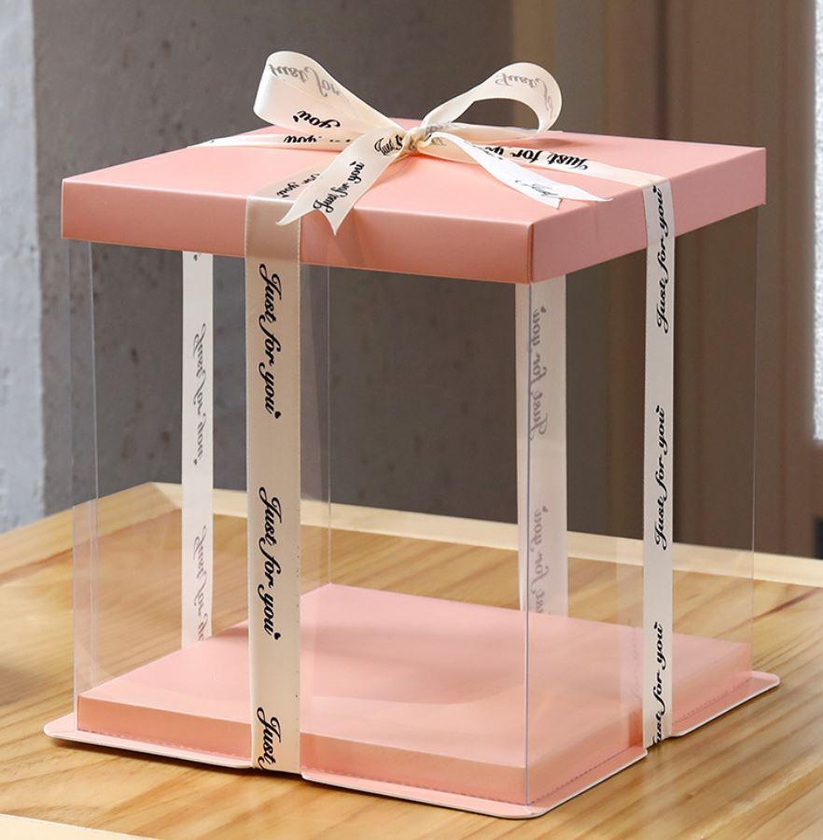4/6/8/10/12inch Pink Lip And Base Transparent Rectangle Cake Box New