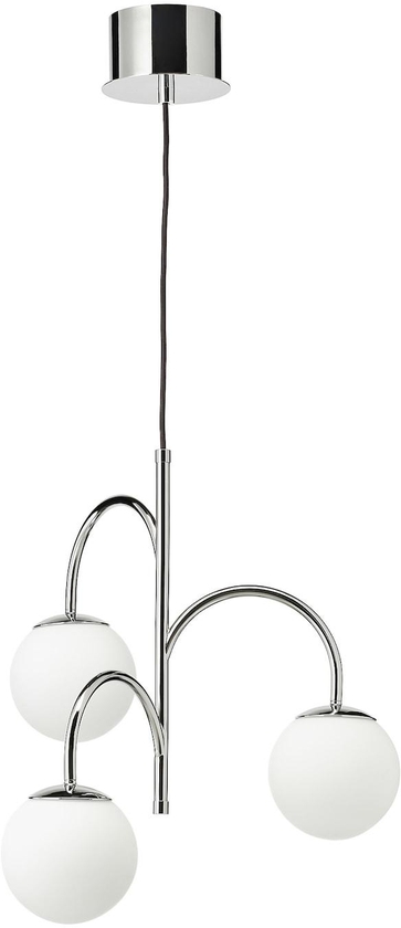 SIMRISHAMN Pendant lamp, 3-armed - chrome-plated/opal white glass 55 cm