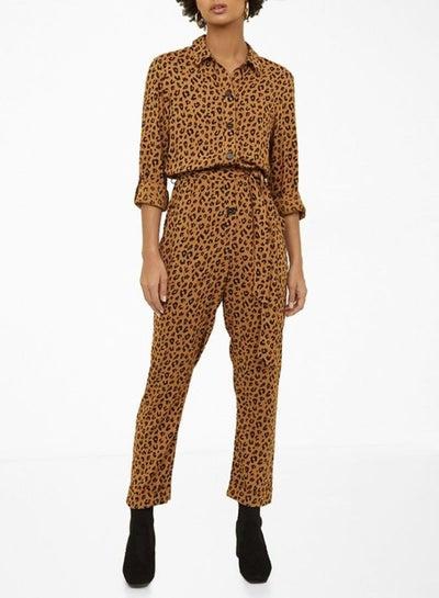 Belted Leopard Print Jumpsuit Brown Pattern