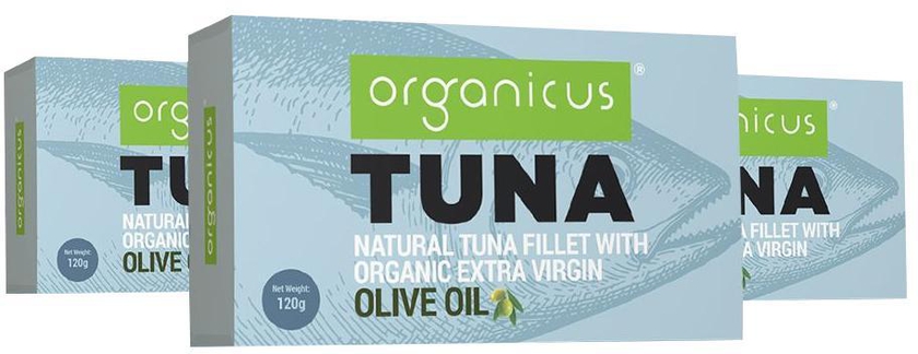 Organicus - Tuna - Natural Tuna Fillet with Organic Extra Virgin Olive Oil - Stack of 3
