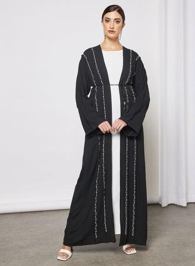 Abaya Gartirized Sleeves And Symmetric Emroidery With White Inner Dress