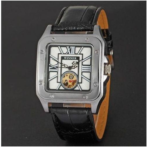 Louis Will WINNER Calendar Mechanical Watch EBay Explosion Men Leather Fashion Leather Watch (Black)
