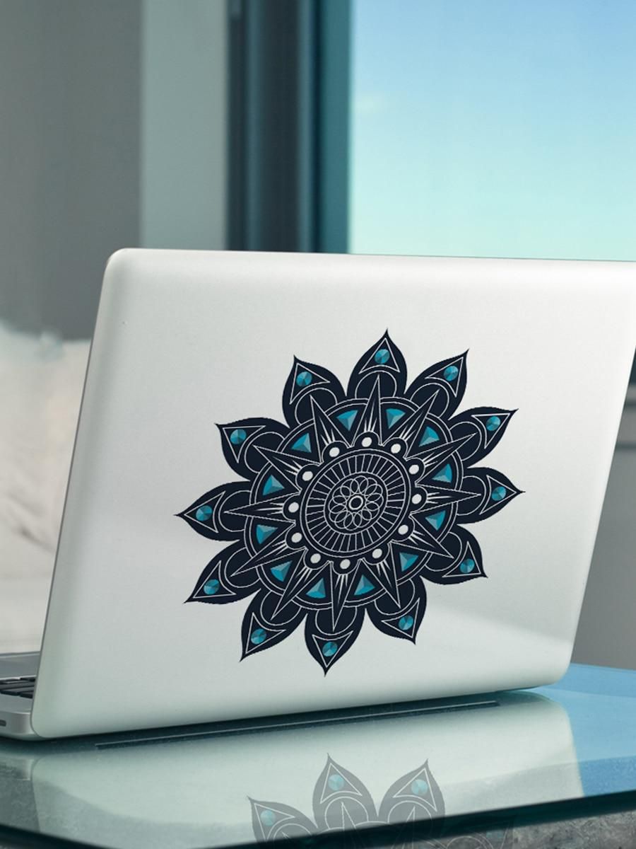 Stickers Frosted PVC Material Retro Mandala Pattern Creative Stylish Laptop Fittings Blue/Black