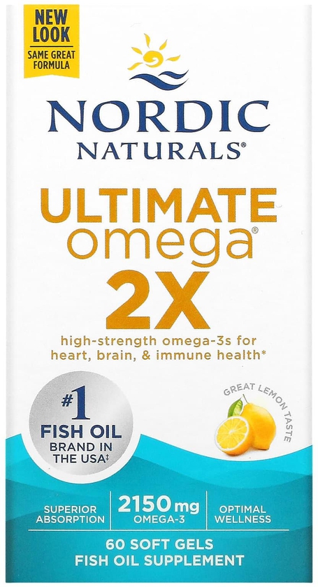 نورديك ناتورالز‏, أوميجا Ultimate Omega 2X، بنكهة الليمون، 1,075 ملجم، 60 كبسولة هلامية