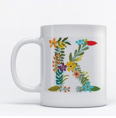 Alphabet K White/Blue/Green Ceramic Coffee Mug (330ml) (VTX-2906)