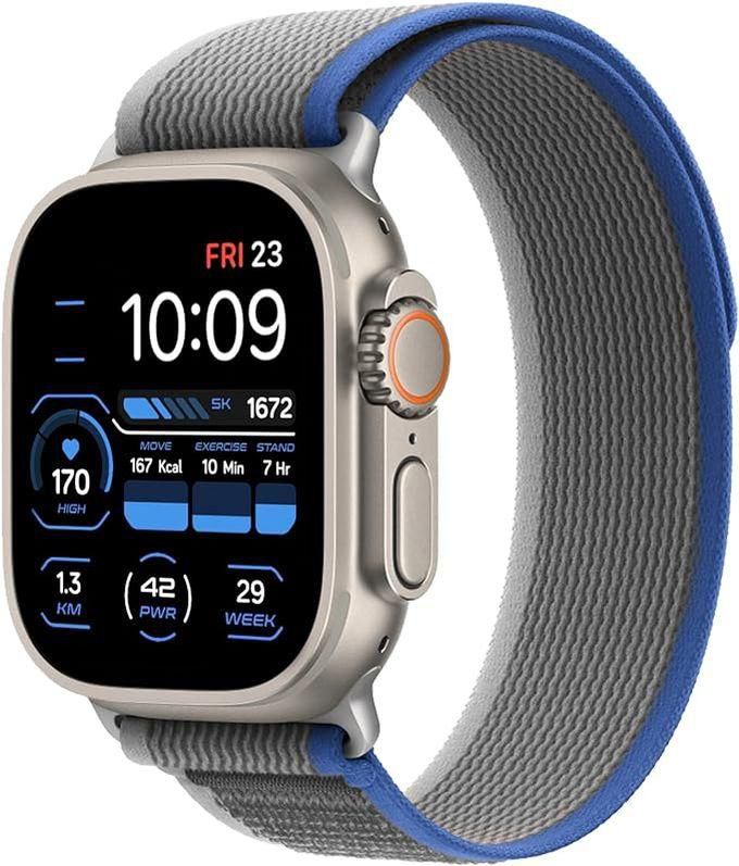 Tin Tech With Apple Watch Series Ultra/Ultra 2 Band 49mm 45mm 44mm 42mm, Nylon Sports Trail Loop Band For Apple Watch Ultra/SE 1/2/3/4/5/6/7/ 8, – Gray / Blue