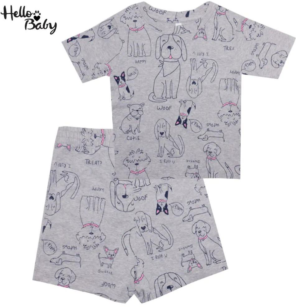 HELLO BABY Boys 100% Cotton Sleeve Top and Shorts 2 Piece Pajama Sets - Big Dog Print