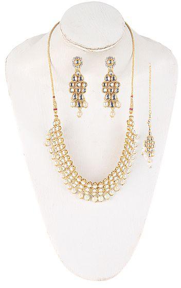 Jewelry Indian Stoned Detailed Jewelry Set - Gold