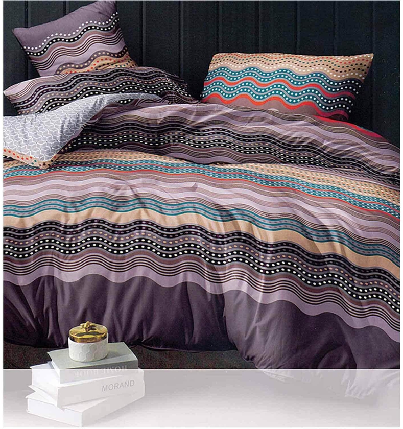 4Bed - Flat Double Bed Sheet Printed Set - 3 Pieces - MultiColor