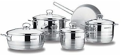 Korkmaz Astra 9 Pieces Stainless Steel Cookware Set, Induction Base Cookware Pots and Pans Set