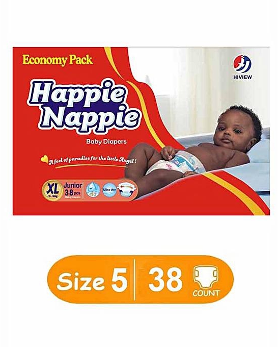Happie Nappie Economy Pack - XL : Size 5 (12-18Kgs) - Count 38 Diapers