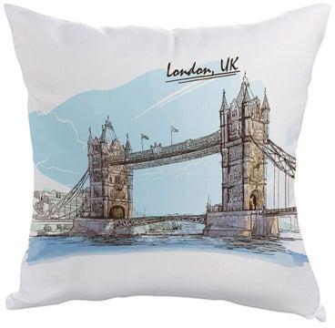 Bridge Of London Printed Cushion Cover White/Blue/Brown 40x40centimeter