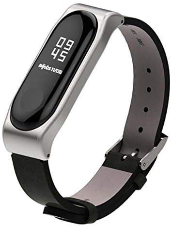 Mijoas Xiaomi Mi Band 3 Mijoas Leather Screwless Wristbands Strap - Silver and Black