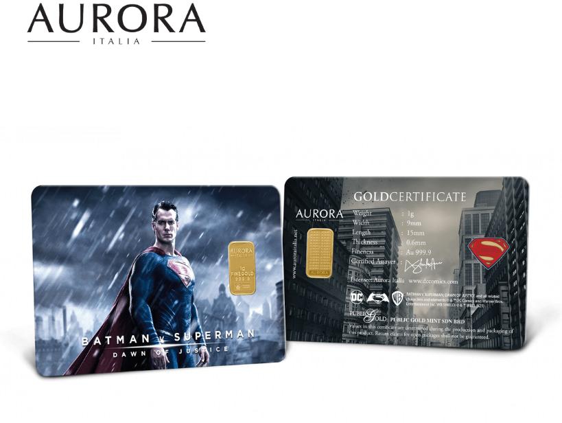 DC x AURORA ITALIA (1g) 999.9 Batman vs Superman: Superman Limited Edition Gold Bar