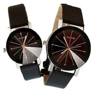 Quartz 1 Pair Exotic Leather Couple Wrist Watches - Black