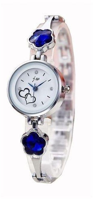 J&W Classic Silver Watch With Royal Blue Studs