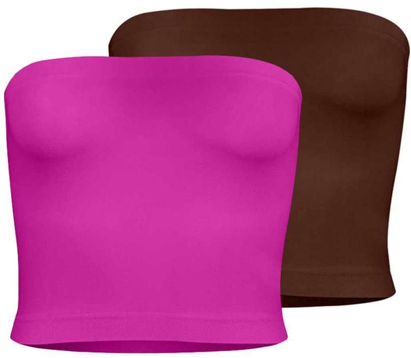 Silvy Set Of 2 Tube Tops For Women - Fuchsia / Brown, X-Large