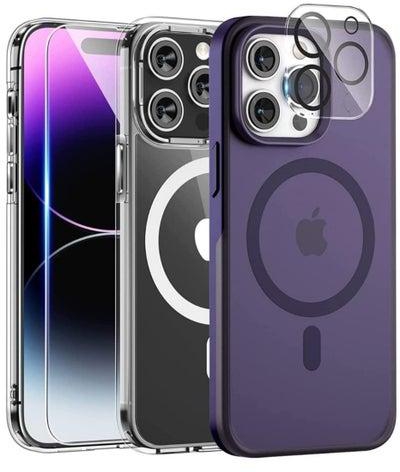 5 in 1 Magnetic Case for iPhone 14 Pro Max [Military Grade Drop Protection] with 2X Screen Protector +2X Camera Lens Protector, Transparent Slim Fit Compatible with Magsafe Case-Clear