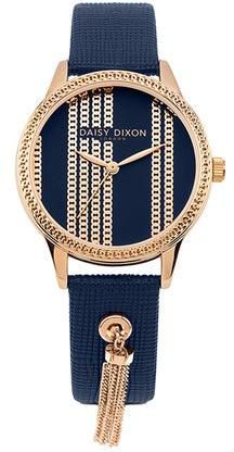 ساعة يد كوارتز بقرص أزرق وسوار من الجلد الأزرق طراز #19 D DD151URG - مقاس 35 مم - لون أزرق للنساء