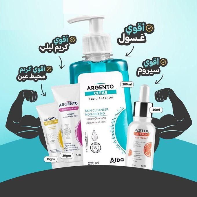 Alba Pharma Clear Facial Cleanser For All Skin Types - 200 Ml + SERUM VITAMIN C 30 ML + Eye Contour Cream15G + Night Cream 30g