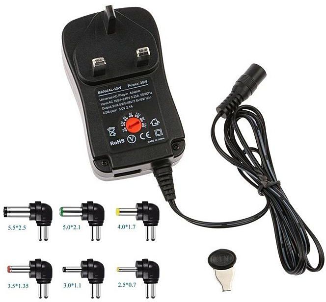 Generic 3-12V AC DC Power Supply Adaptor 30W 2.1A Charger with 6 Plugs Adapter black
