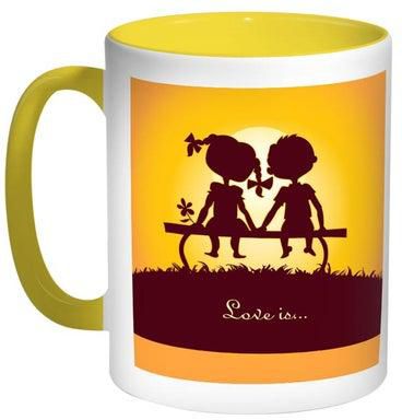 Love Is Printed Coffee Mug Yellow/White/Yellow 11ounce