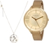 Set of 2 Pieces Hand Watch and studded Necklace by Fontenay ,Yellow Gold