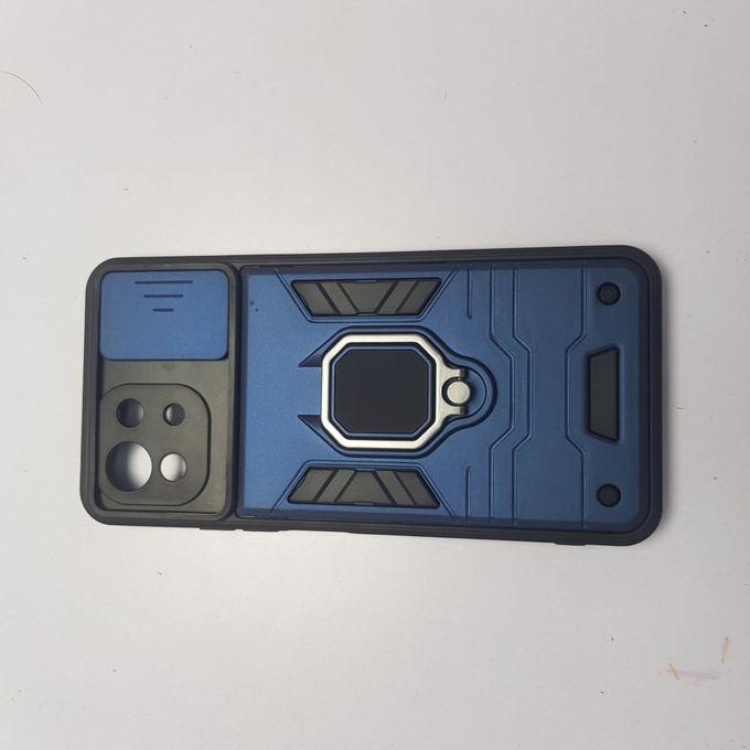 Back Cover With Metal Ring For Mi 11 lite Anti-shock Case With Camera Shild-dark blue