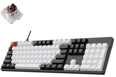 مفاتيح كيبورد العاب سي 2 ميكانيكية السلكية باضاءة خلفية بيضاء/ بني غاتيرون لاجهزة ماك، اغطية مفاتيح كيبورد مزدوجة النقر من مادة ABS بحجم كامل لكيبورد الكمبيوتر بسلك بمنفذ USB نوع C واللاب، 104 مفتاح