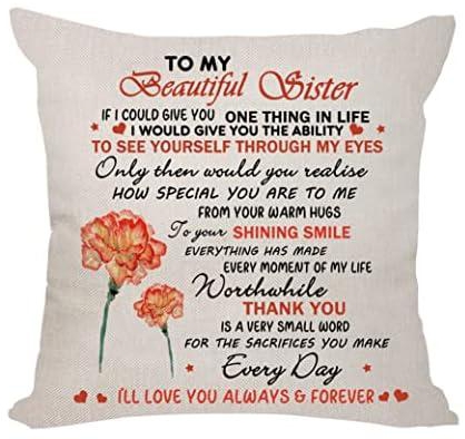 Bacmaxom Sister Gifts from Sister Cushion Cover Throw Pillow Cover for Sister Bestie Birthday Gifts (SISTER-1)