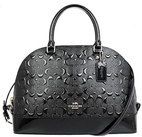 COACH F38120 Signature Debossed Patent Leather Dome Satchel Bag Handbag For Womens - BLACK