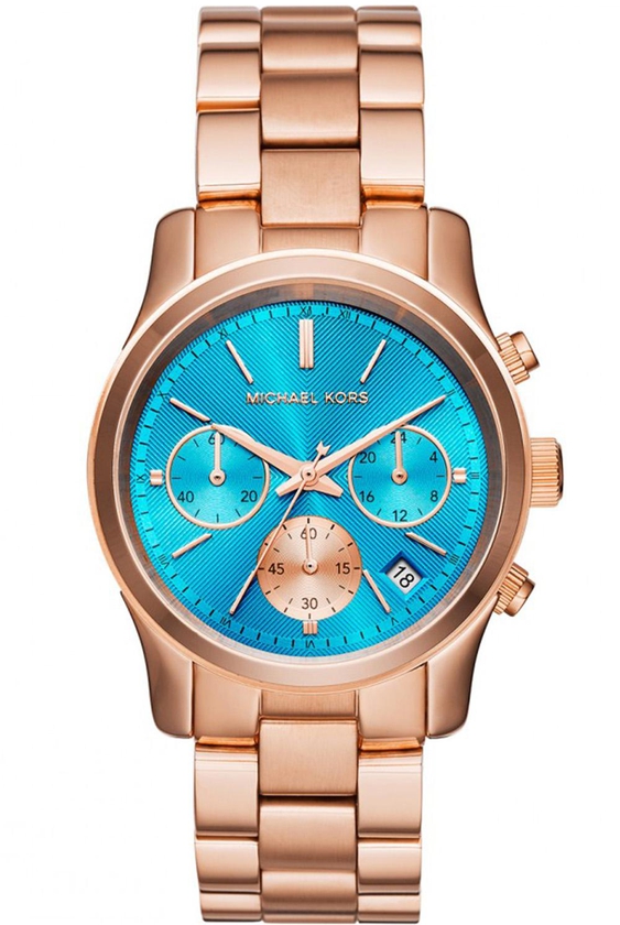 Michael Kors Women's Runway Blue Dial Rose Gold Stainless Steel Watch