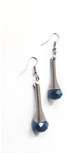 Fashion Classy long spring like earrings with a blue crystal